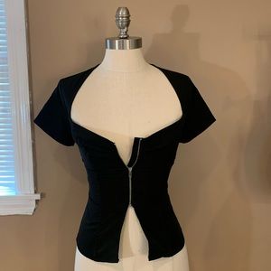 Woven zip front corset top